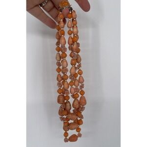 Beautiful Vintage Three Tier Orange Beaded Necklace  Made In Japan